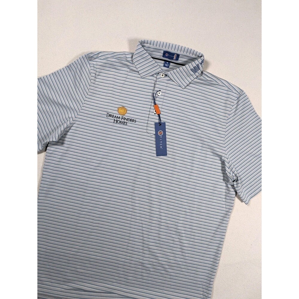 Stitch Golf Polo Shirt Dream Finders PGA Tour Issue Men's M Gray Broome Stripe
